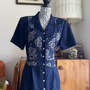 Navy Floral Embroidered Maxi Dress